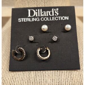 Dillard's Sterling Silver Collection Earrings Studs & Huggie Earrings - 3 Pairs